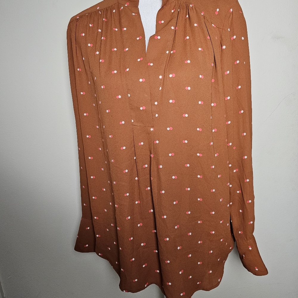 Ann Taylor Brown Polka Dots MEDIUM Blouse
